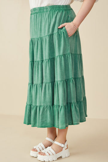 HY8073 Rust Womens Two Tone Washed Tiered Skirt Back